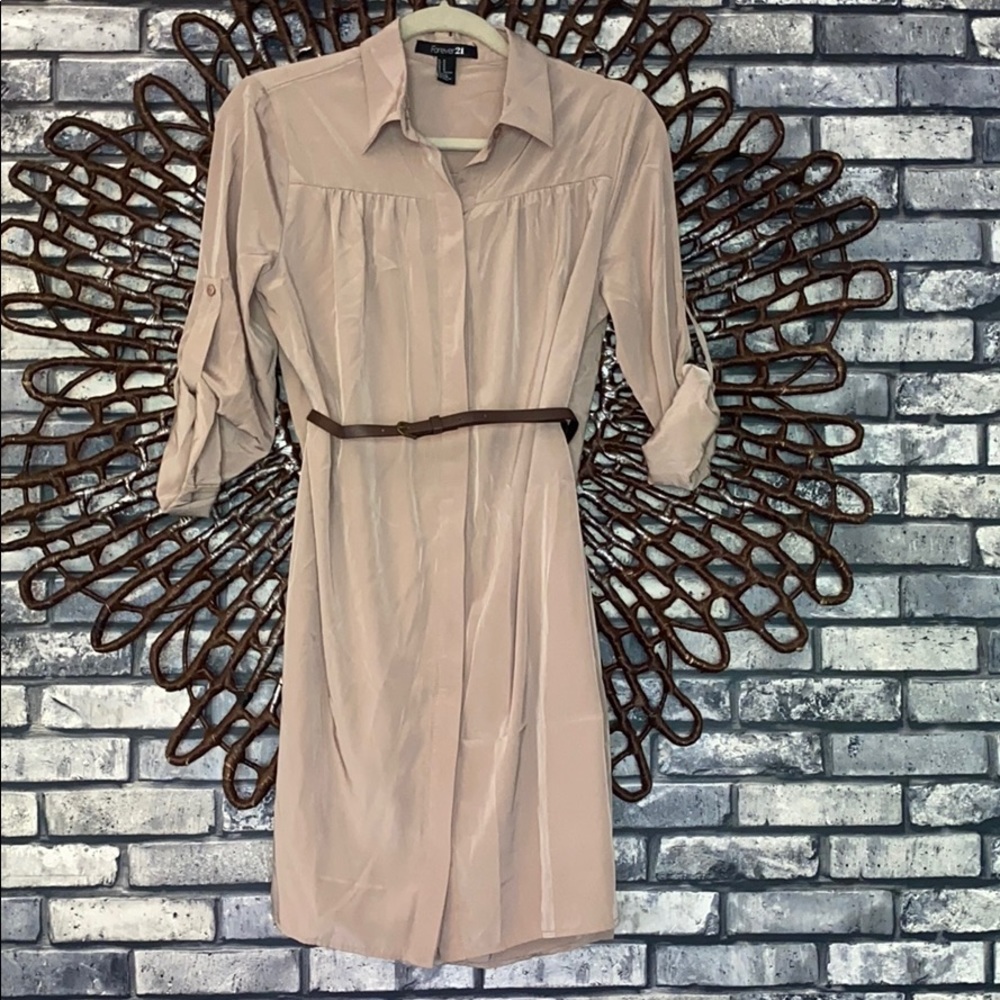 Unique new tan button up shirt dress Forever21 med